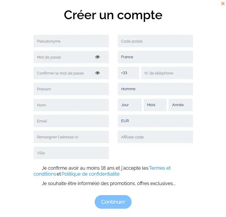 Proceso de registro EUROPA CASINO